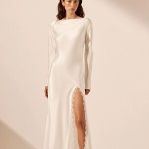 Shona Joy La Lune Cumulus Silk Backless Lace Split Maxi Dress - Ivory